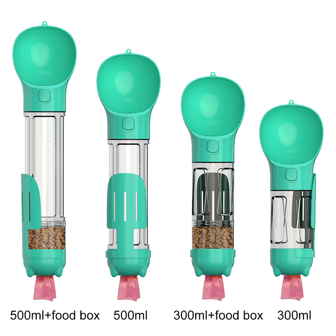 dog bottle with food and poop scoop