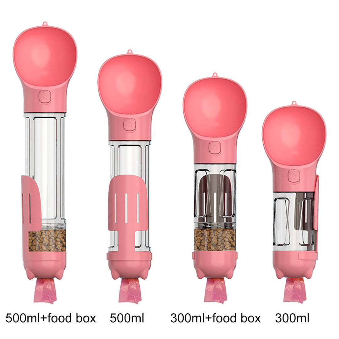 dog bottle with food and poop scoop