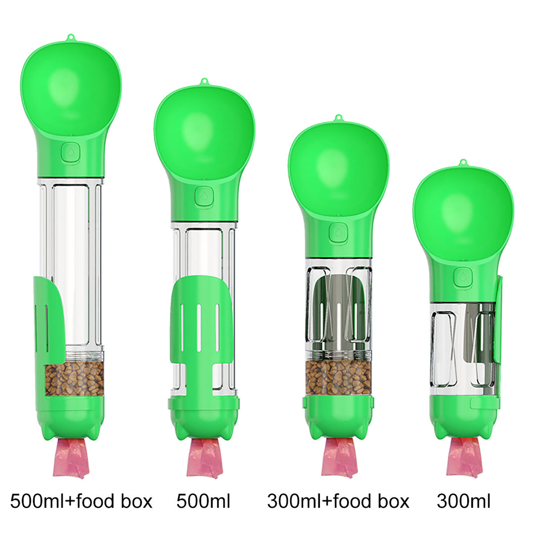 dog bottle with food and poop scoop