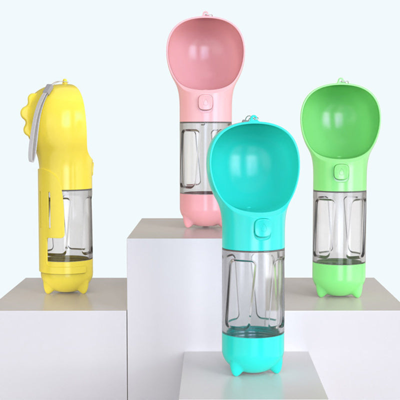 dog bottle with food and poop scoop